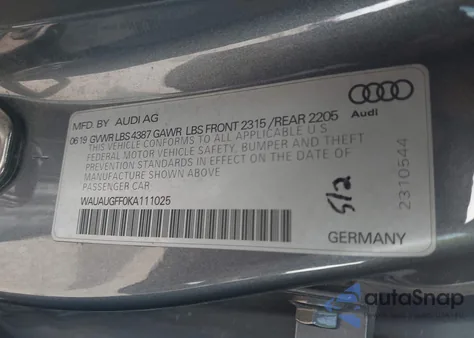 2019 Audi A3 40 Titanium Premium from USA, damaged, VIN WAUAUGFF0KA111025